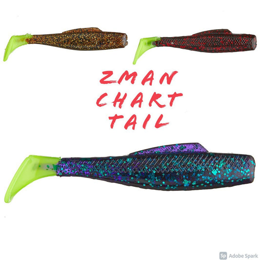 ZMAN MINNOWZ 3" CAMPUR PURPLE/ROOTBEER/MORNING GLORY/WATERMELON CHART TAIL MIX