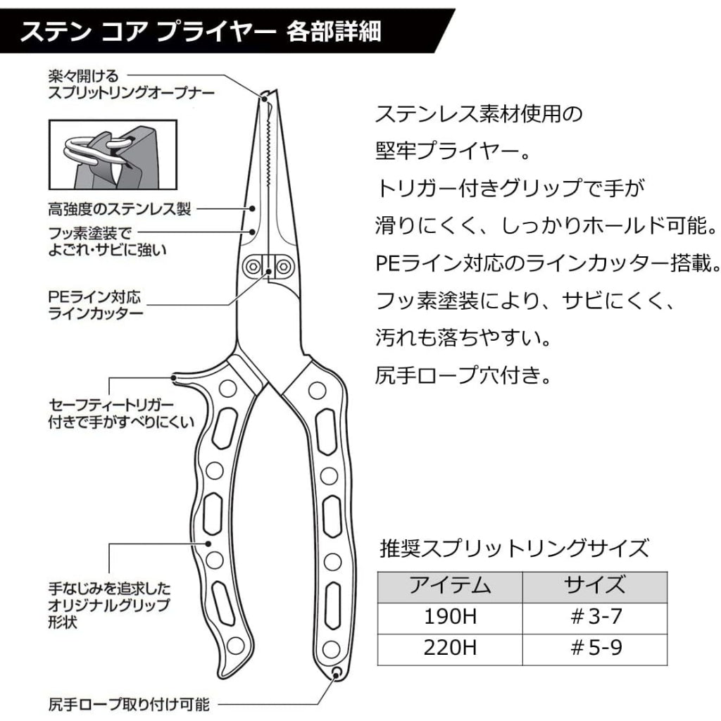 DAIWA STAINLESS CORE PLIERS 190H CARBON BLACK